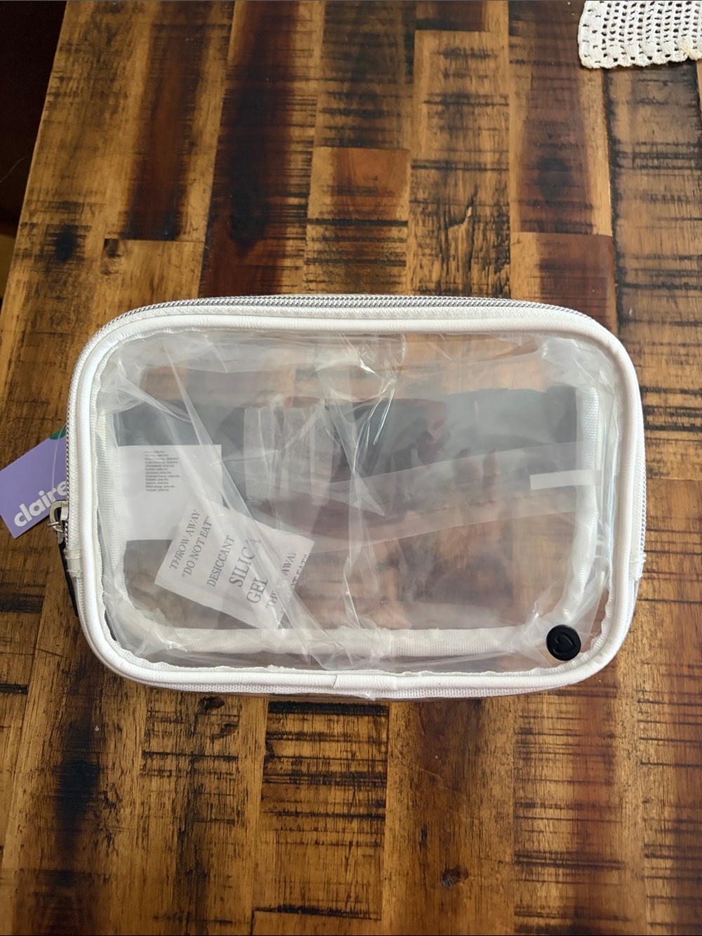 Claire's Clear White Trim Travel Toiletry Bag